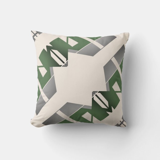 Silver Olive Beige Bold Shapes Diagonal Abstrakt Kudde (Framsida)