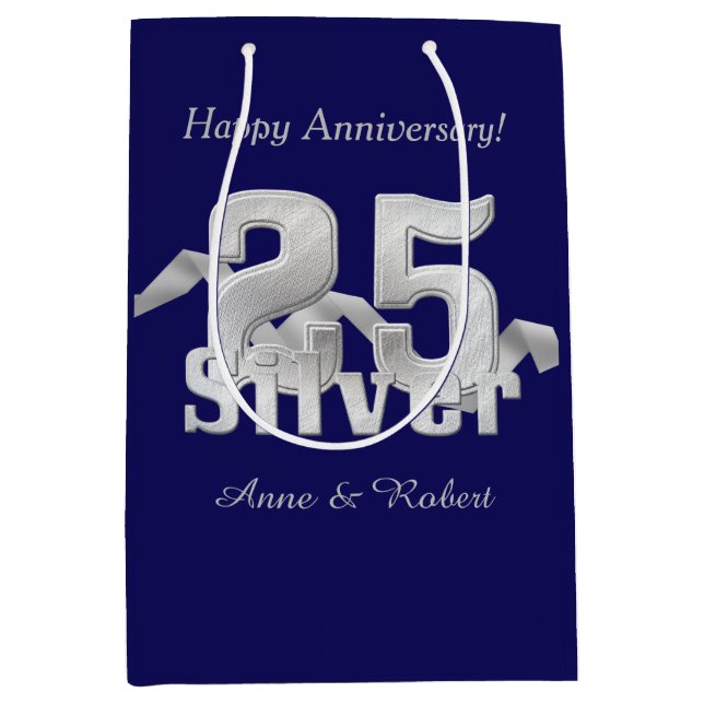 Silver om blått 25-årsjubileum Medium Gift Bag (Framsidan)