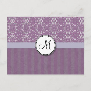 Silver om Lavender Damask med Rand och Monogram Vykort