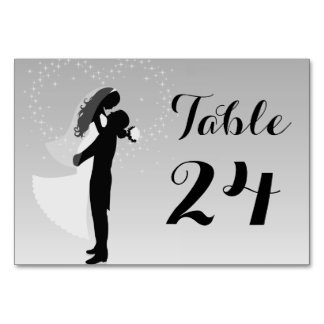 Silver Ombre Silhouette Bride and Groom Bord Card Bordsnummer