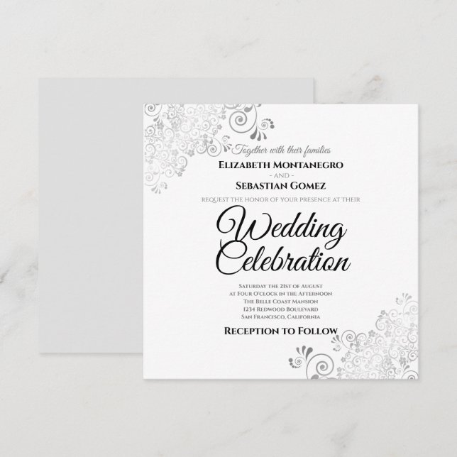 Silver ömtålig filigree-Elegant Bröllop Inbjudningar (Fram/baksida)