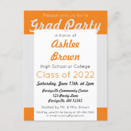 Silver Orange Bold Grad Party Studenten Inbjudan Vykort