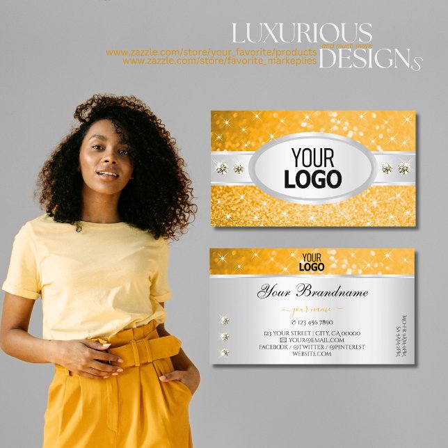 Silver Orange Glitter Gnistra Diamanter lägger til Visitkort (Skapare uppladdad)