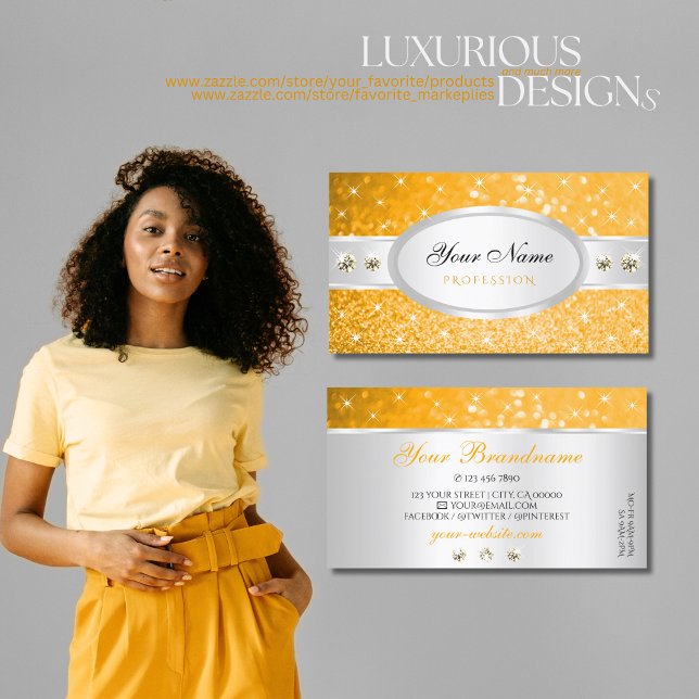 Silver Orange Glitter Gnistra  Diamonds Snyggt Visitkort (Skapare uppladdad)