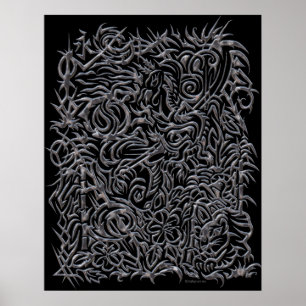 Silver Oriental Tribal Tattoo Poster