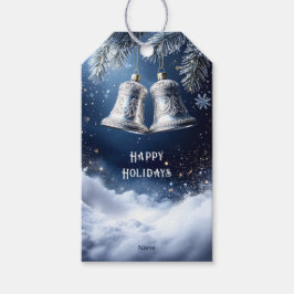 Silver Ornamentala Klockor på Frostiga Tallar Pres Presentetikett