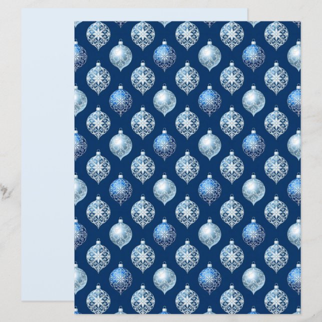 Silver Ornaments on Dark Blue Scrapbook Paper (Fram/baksida)