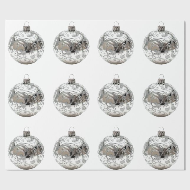 Silver Ornaments on White Wrapping Papper Presentpapper (Seam)