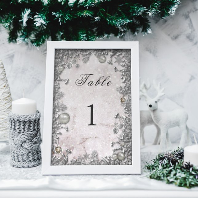 Silver Ornaments Sparkling Snö Winter Wedding Bordsnummer (Skapare uppladdad)