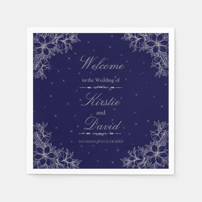 Silver Ornate Blommigt Bröllop Pappersservett (Framsidan)