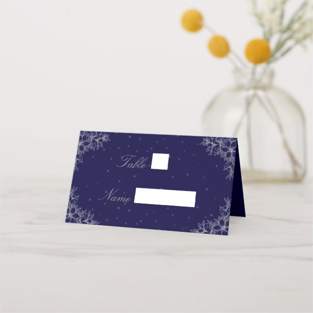 Silver Ornate Blommigt Bröllop Venue Placeringskort (Framsida)