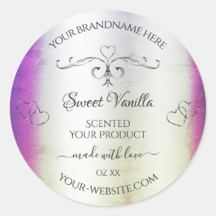 Silver Ornate Lila Shimmery Marble Product Label Runt Klistermärke