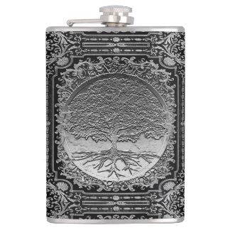 Silver Ornate Livets träd Ancient Rustic Flask Fickplunta