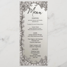 Silver Ornate Modern Bröllop Menu Meny