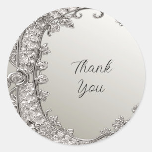 Silver Ornate Modern Bröllop Sticker Runt Klistermärke