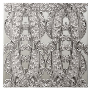 Silver Ornate Modern Ceramic Tile Kakelplatta