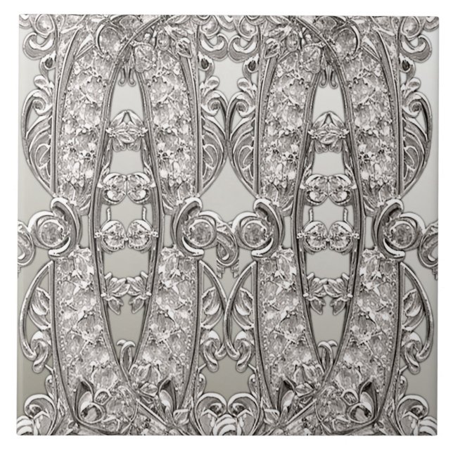 Silver Ornate Modern Ceramic Tile Kakelplatta (Framsidan)
