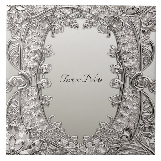 Silver Ornate Modern Ceramic Tile Kakelplatta (Framsidan)