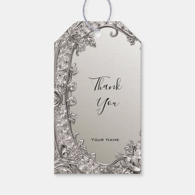Silver Ornate Modern Gift Märkre Presentetikett (Framsidan)