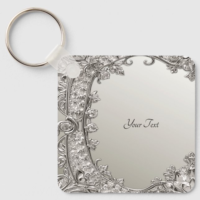 Silver Ornate Modern Keychain Nyckelring (Framsida)