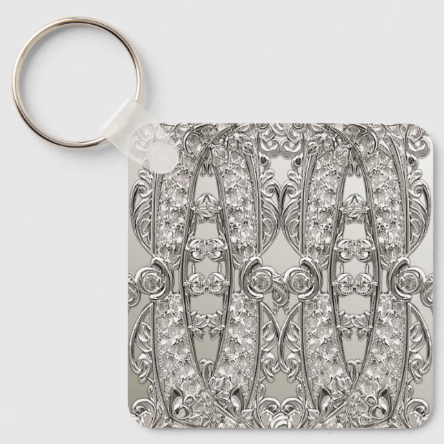 Silver Ornate Modern Keychain Nyckelring (Framsida)