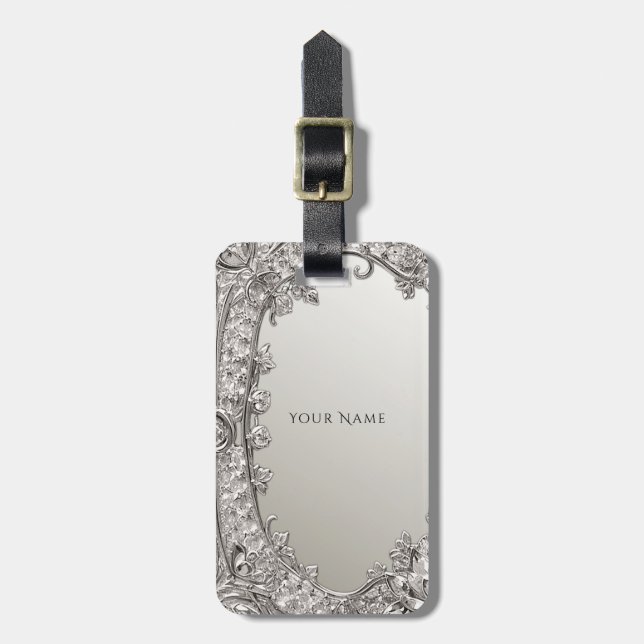 Silver Ornate Modern Luggage Tag Bagagebricka (Vertikal Framsida)