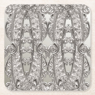 Silver Ornate Modern Papper Underlägg Kvadrat