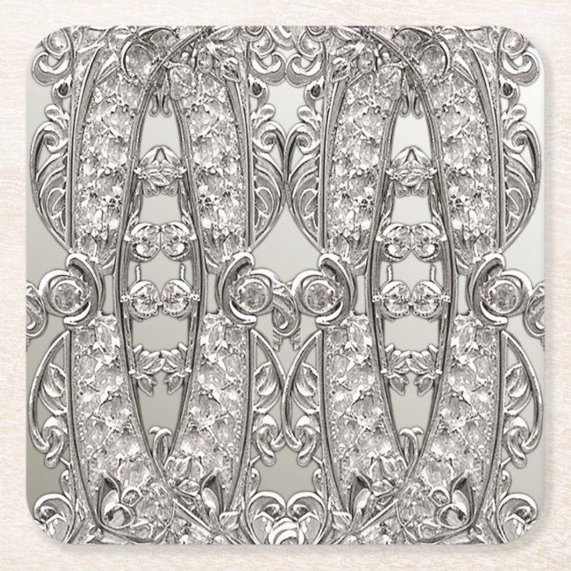 Silver Ornate Modern Papper Underlägg Kvadrat (Framsidan)
