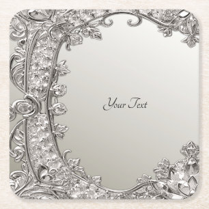 Silver Ornate Modern Papper Underlägg Kvadrat