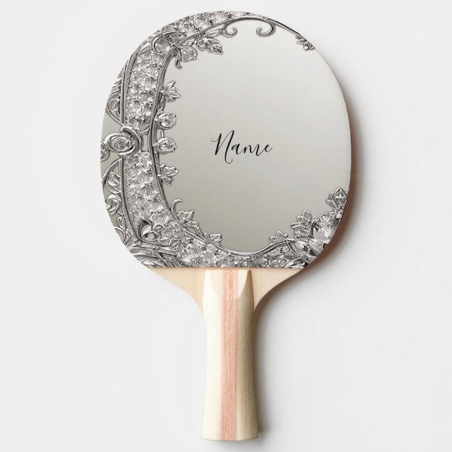 Silver Ornate Modern Ping Pong Paddle Pingisracket (Framsidan)