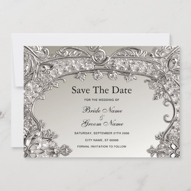 Silver Ornate Modern Save Date Spara Datumet (Framsida)