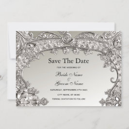 Silver Ornate Modern Save Date Spara Datumet