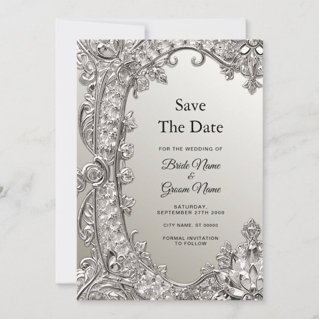 Silver Ornate Modern Save Date Spara Datumet (Framsida)