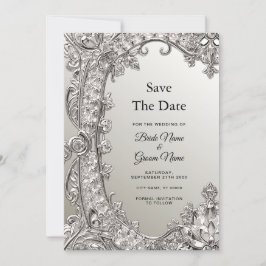 Silver Ornate Modern Save Date Spara Datumet