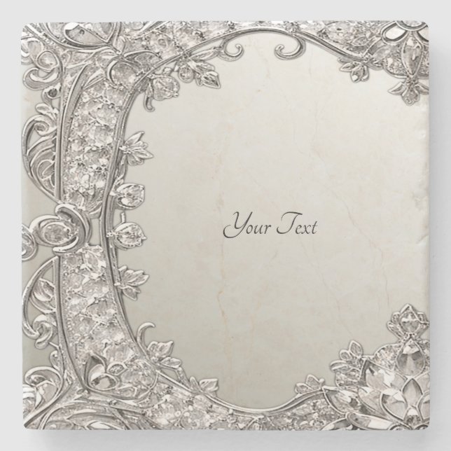 Silver Ornate Modern Stone Underlägg (Framsidan)