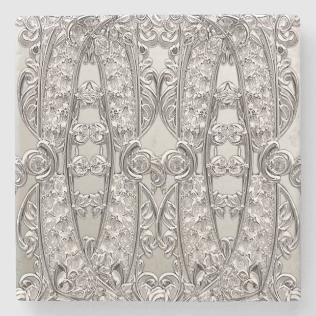 Silver Ornate Modern Stone Underlägg (Framsidan)