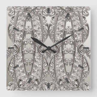 Silver Ornate Modern Wall Clock Fyrkantig Klocka