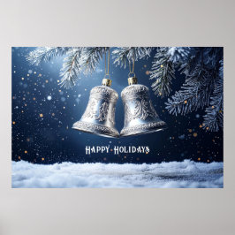 Silver Ornate Ringsignaler på Frostiga Tallar Träd Poster