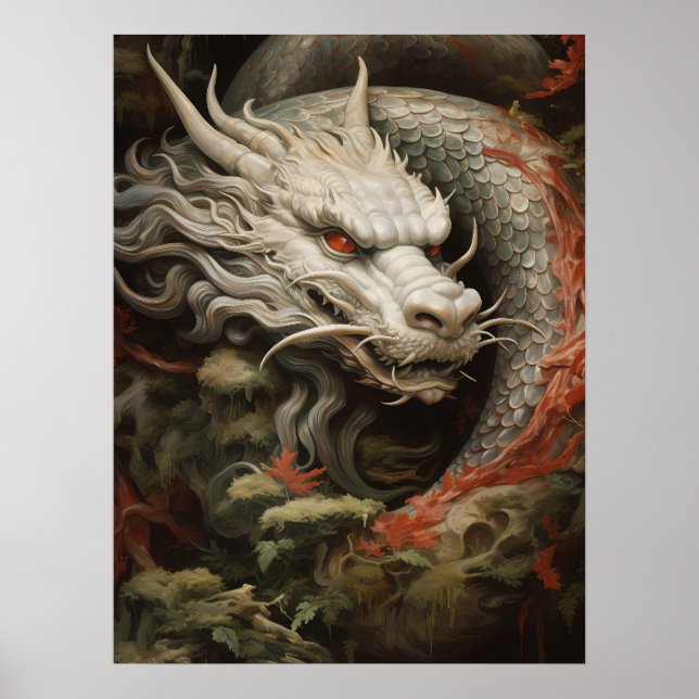 Silver Östra Dragon Illustration Skriv ut/ Poster (Framsidan)