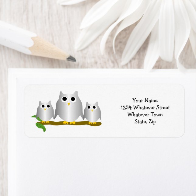 Silver Owls Design Return Address Returadress Etikett (Insitu)