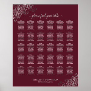 Silver på 30-Bord-sätesschemat i Burgundy Bröllop Poster