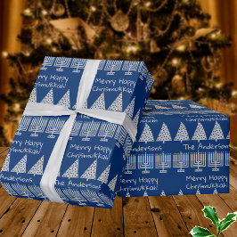 Silver på Blue Merry Lycklig Chrismukah Helgdag Presentpapper