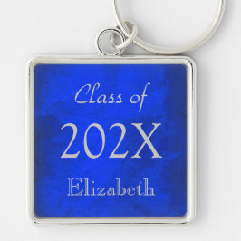 Silver på Blue Studenten Fyrkantig Silverfärgad Nyckelring