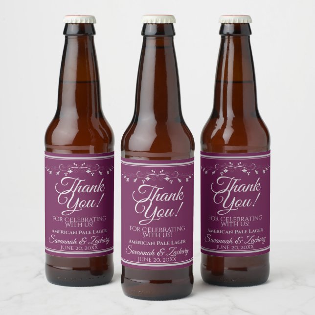 Silver på Cassis Bröllop Beer Flaska Tack Ölflaska Etikett (Flaskor)