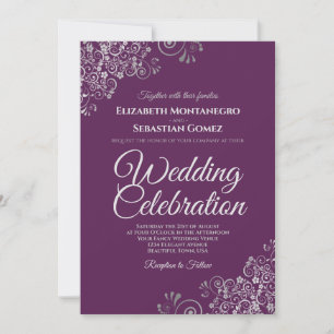 Silver på Plum Purple Enkel Elegant Bröllop Inbjudningar