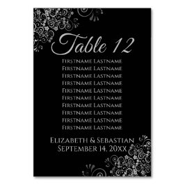 Silver på sätesschemat i Svarta Elegant bröllop Bordsnummer