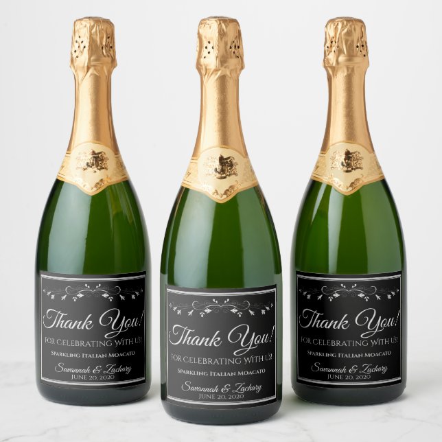 Silver på Svart Bröllop-mousserande Vin-Flaska än (Flaskor)