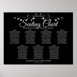 Silver på svart Chic 7 Bord Bröllopsplatskarta Poster