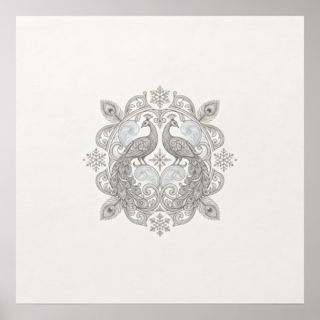 Silver Påfågel Vintermedaljong Poster (Framsidan)