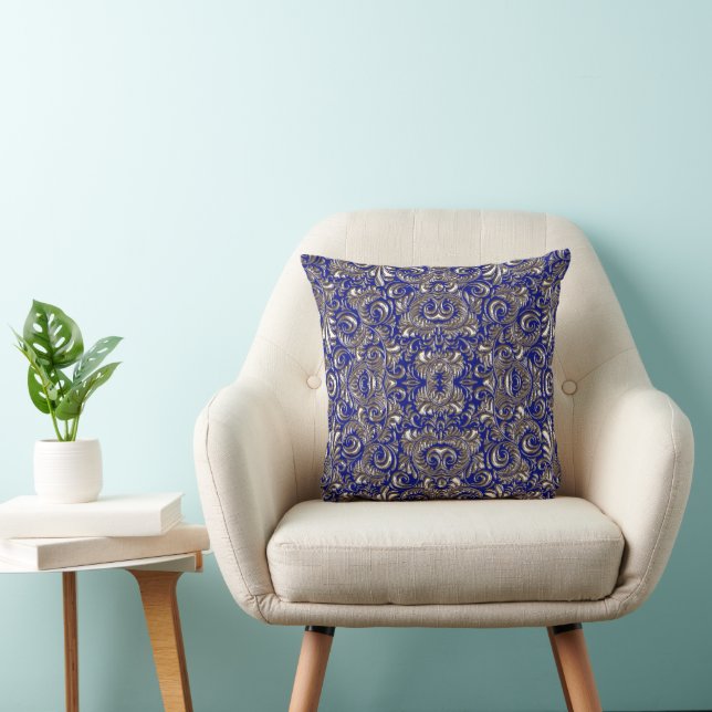 Silver Paisley Blue Dekorativ kudde (Stol)